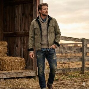 Kennedy Mfg Co Canvas Barn Chore Work Jacket Medium Olive Green Corduroy Trim